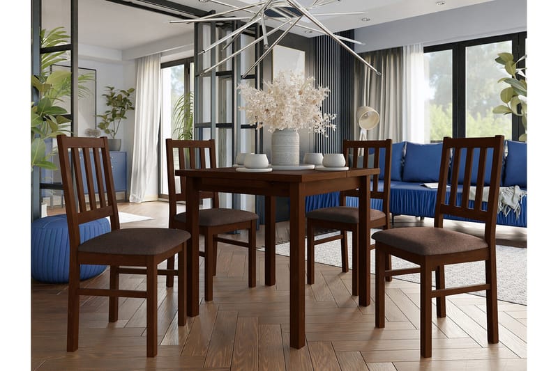 Patrickswell Kvadratisk Udtrækkeligt Spisebordssæt 80–110 cm – Spisebord med 4 Spisestole med Sprosseryg i Træ - Mørkebrun|Brun - Møbler - Borde - Spisebordssæt