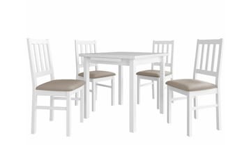 Patrickswell Kvadratisk Udtrækkeligt Spisegruppe 80–110 cm – Spisebord med 4 Spisestole med Sprosserygge i Træ - Hvid|Beige - Møbler - Borde - Spisebordssæt