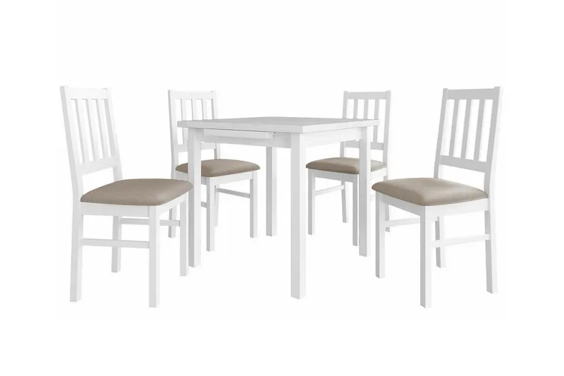 Patrickswell Kvadratisk Udtrækkeligt Spisegruppe 80–110 cm – Spisebord med 4 Spisestole med Sprosserygge i Træ, Hvid|Beige