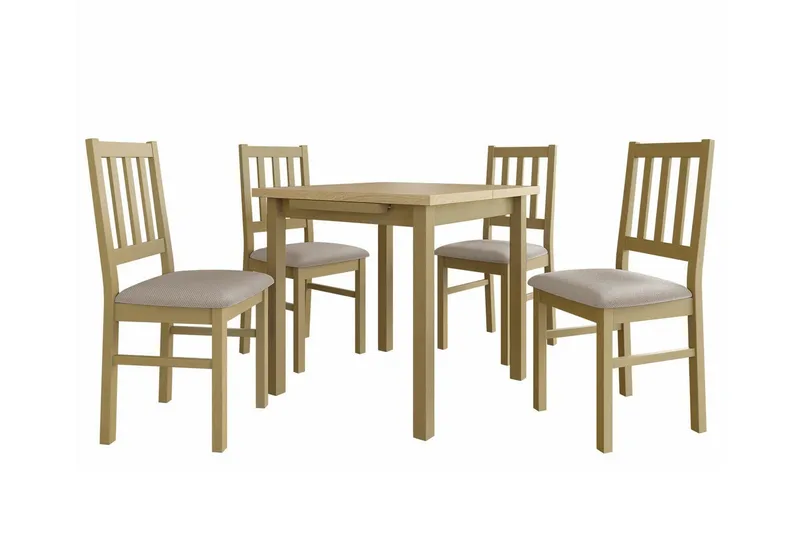 Patrickswell Kvadratisk Udtrækkeligt Spisegruppe 80–110 cm – Spisebord med 4 Spisestole med Sprosserygge i Træ, Natur|Beige