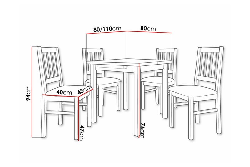 Patrickswell Kvadratisk Udtrækkeligt Spisegruppe 80–110 cm – Spisebord med 4 Spisestole med Sprosserygge i Træ - Natur|Beige - Møbler - Borde - Spisebordssæt