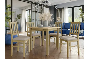 Patrickswell Kvadratisk Udtrækkeligt Spisegruppe 80–110 cm – Spisebord med 4 Spisestole med Sprosserygge i Træ - Natur|Beige - Møbler - Borde - Spisebordssæt