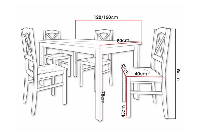 Patrickswell Rektangulær Udtrækkelig Spisebordssæt 120–150 cm – Spisebord med Hvid Bordplade og 4 Spisestole med Krydsryg i Træ - Natur - Møbler - Borde - Spisebordssæt