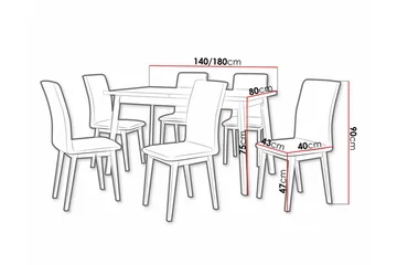 Patrickswell Rektangulær Udtrækkelig Spisegruppe 140–180 cm – Spisebord med Eg-udseende og 6 Polstrede Spisestole med Lige Ben - Sort|Lysegrå|Natur - Møbler - Borde - Spisebordssæt
