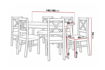 Patrickswell Rektangulær Udtrækkeligt Spisebordssæt 140–180 cm – Spisebord med Egetræsudseende og 6 Spisebordsstole med Krydsryg i Træ - Hvid|Brun|Natur - Møbler - Borde - Spisebordssæt