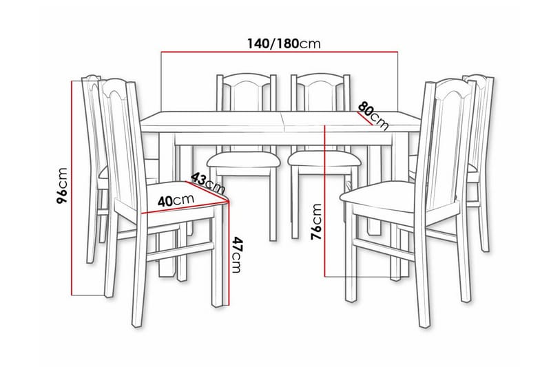 Patrickswell Rektangulært Udtrækkeligt Spisebordssæt 140–180 cm – Spisebord med 6 Spisestole med Betrukket Ryg i Træ - Natur|Beige - Møbler - Borde - Spisebordssæt