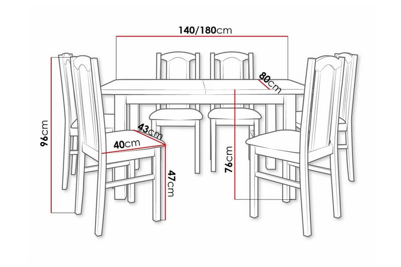 Patrickswell Rektangulært Udtrækkeligt Spisebordssæt 140–180 cm – Spisebord med 6 Spisestole med Betrukket Ryg i Træ - Natur|Grå - Møbler - Borde - Spisebordssæt