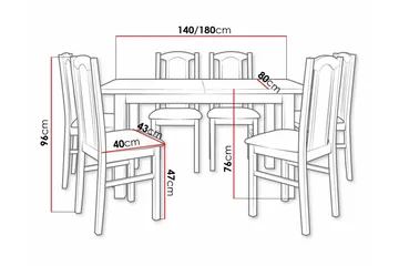 Patrickswell Rektangulært Udtrækkeligt Spisebordssæt 140–180 cm – Spisebord med 6 Spisestole med Betrukket Ryg i Træ - Natur|Sort - Møbler - Borde - Spisebordssæt