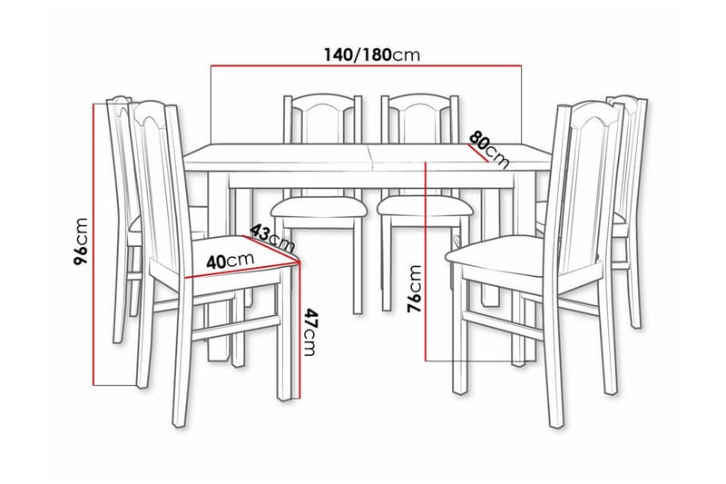 Patrickswell Rektangulært Udtrækkeligt Spisebordssæt 140–180 cm – Spisebord med 6 Spisestole med Betrukket Ryg i Træ - Natur|Sort - Møbler - Borde - Spisebordssæt