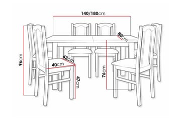 Patrickswell Rektangulært Udtrækkeligt Spisebordssæt 140–180 cm – Spisebord med 6 Spisestole med Polstret Ryg i Træ - Mørkebrun|Mørkegrå - Møbler - Borde - Spisebordssæt