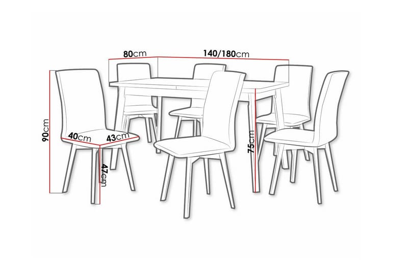 Patrickswell Rektangulært Udtrækkeligt Spisebordssæt 140–180 cm – Spisebord med Hvid Bordplade og 6 Polstrede Spisestole med Skrå Ben - Sort|Beige - Møbler - Borde - Spisebordssæt