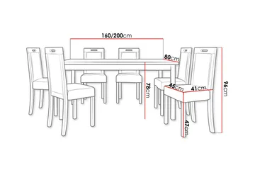 Patrickswell Rektangulært Udtrækkeligt Spisebordssæt 160–200 cm – Spisebord med 6 Spisestole med Betrukket Ryg i Træ - Mørkebrun|Mørkegrå - Møbler - Borde - Spisebordssæt