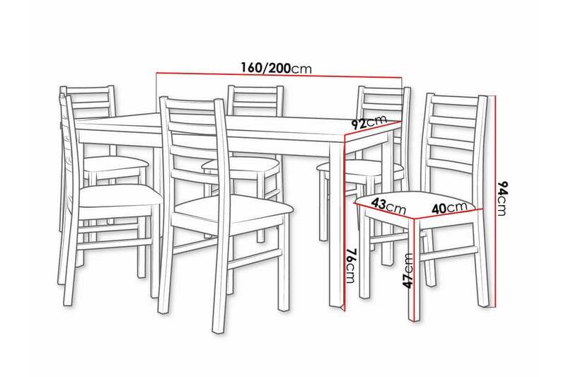 Patrickswell Rektangulært Udtrækkeligt Spisebordssæt 160–200 cm – Spisebord med 6 Spisestole med Stigeryg i Træ - Hvid|Gråbrun - Møbler - Borde - Spisebordssæt