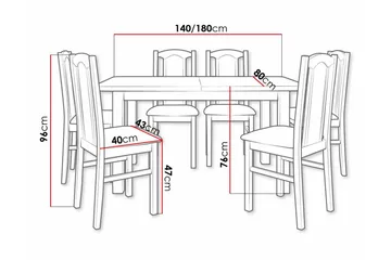 Patrickswell Rektangulært Udtrækkeligt Spisegruppe 140–180 cm – Spisebord med 6 Spisestole med Betrukket Ryg i Træ - Natur|Mørkegrå - Møbler - Borde - Spisebordssæt