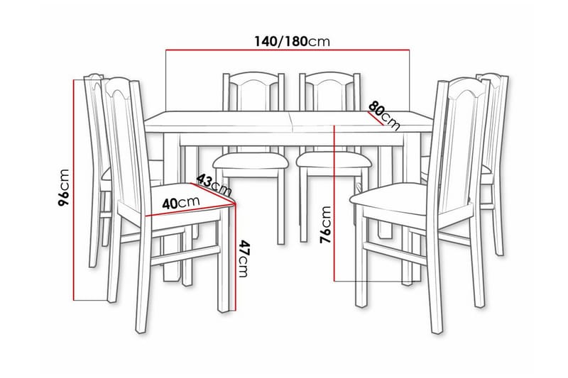 Patrickswell Rektangulært Udtrækkeligt Spisegruppe 140–180 cm – Spisebord med 6 Spisestole med Betrukket Ryg i Træ - Natur|Mørkegrå - Møbler - Borde - Spisebordssæt