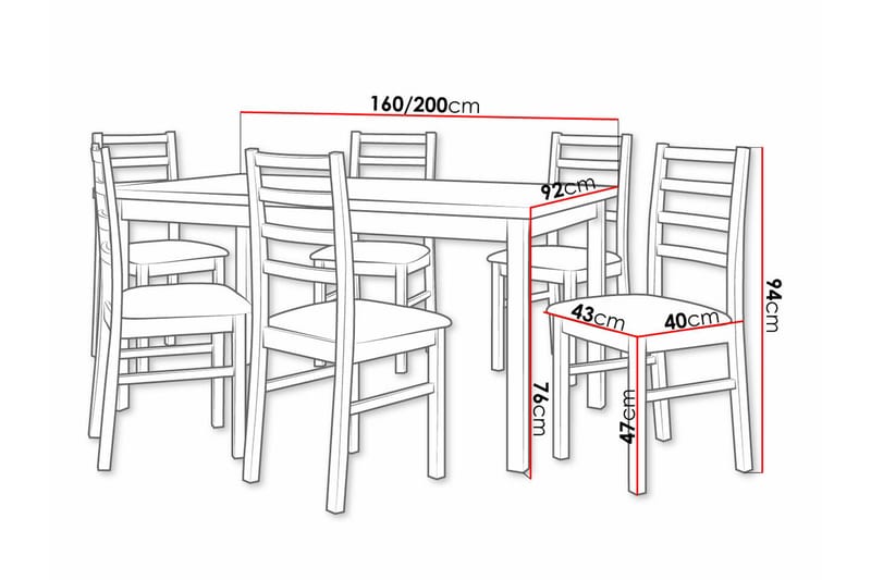 Patrickswell Rektangulært Udtrækkeligt Spisegruppe 160–200 cm – Spisebord med 6 Spisestole med Stigeryg i Træ - Hvid|Brun - Møbler - Borde - Spisebordssæt