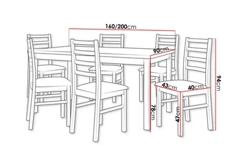 Patrickswell Rektangulært Udtrækkeligt Spisegruppe 160–200 cm – Spisebord med 6 Spisestole med Stigerygg i Træ - Hvid|Beige - Møbler - Borde - Spisebordssæt