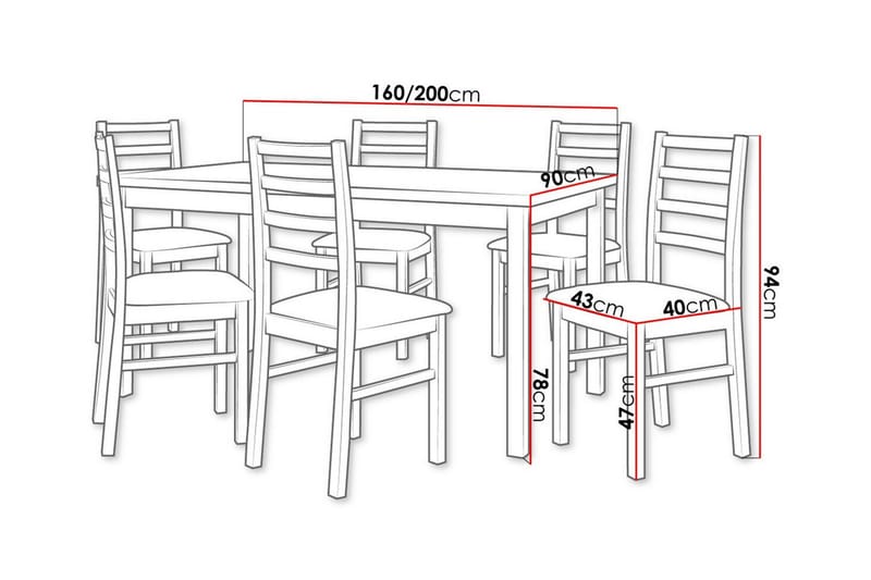 Patrickswell Rektangulært Udtrækkeligt Spisegruppe 160–200 cm – Spisebord med 6 Spisestole med Stigerygg i Træ - Hvid|Beige - Møbler - Borde - Spisebordssæt
