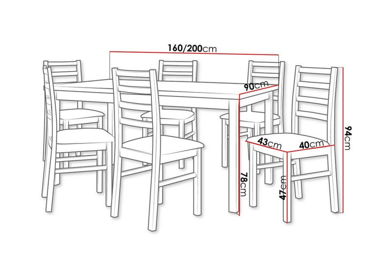 Patrickswell Rektangulært Udtrækkeligt Spisegruppe 160–200 cm – Spisebord med 6 Spisestole med Stigerygg i Træ - Mørkebrun|Beige - Møbler - Borde - Spisebordssæt