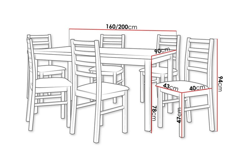 Patrickswell Rektangulært Udtrækkeligt Spisegruppe 160–200 cm – Spisebord med 6 Spisestole med Stigerygg i Træ - Natur|Beige - Møbler - Borde - Spisebordssæt