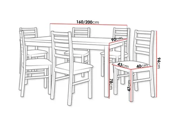 Patrickswell Rektangulært Udtrækkeligt Spisegruppe 160–200 cm – Spisebord med 6 Spisestole med Stigerygg i Træ - Natur|Mørkegrå - Møbler - Borde - Spisebordssæt