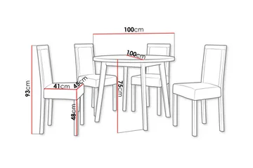 Patrickswell Rund Spisebordsgruppe 100 cm – Spisebord med Egetræsudseende og 4 Spisebordsstole med Betrukket Ryg i Træ - Sort|Beige - Møbler - Borde - Spisebordssæt