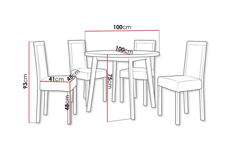 Patrickswell Rund Spisebordsgruppe 100 cm – Spisebord med Egetræsudseende og 4 Spisebordsstole med Betrukket Ryg i Træ - Sort|Beige - Møbler - Borde - Spisebordssæt