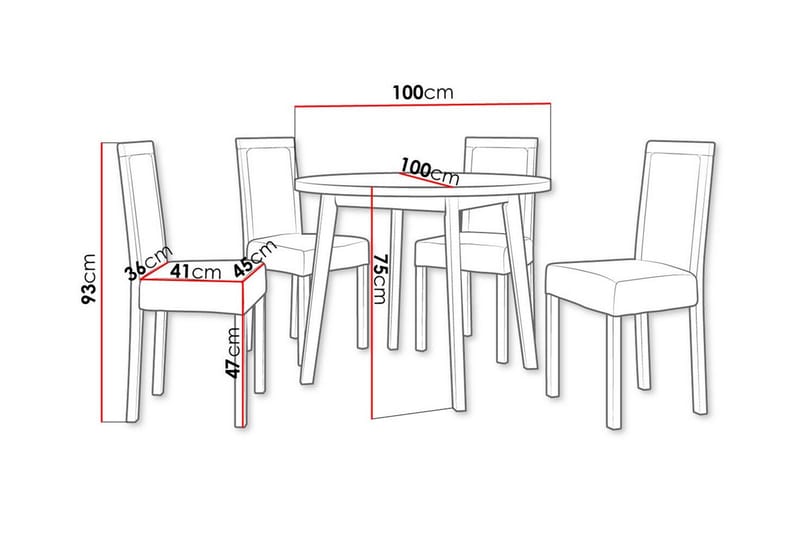 Patrickswell Rundt Spisebordsæt 100 cm – Spisebord med Hvid Bordplade og 4 Spisestole med Betrukket Ryg i Træ - Natur|Olivengrøn - Møbler - Borde - Spisebordssæt