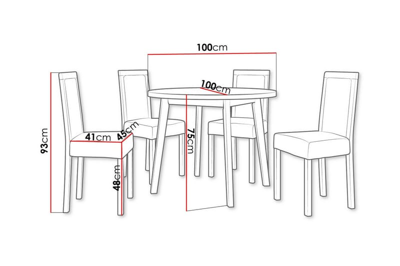 Patrickswell Rundt Spisebordssæt 100 cm – Spisebord med Egetræsudseende og 4 Spisestole med Betrukket Ryg i Træ - Sort|Mørkegrå - Møbler - Borde - Spisebordssæt
