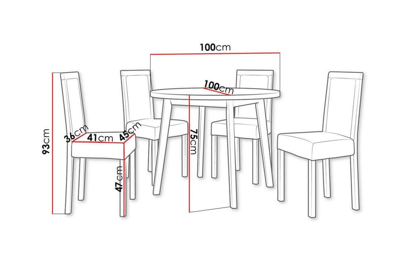 Patrickswell Rundt Spisebordssæt 100 cm – Spisebord med Hvid Bordplade og 4 Spisebordsstole med Betrukket Ryg i Træ - Sort|Brun - Møbler - Borde - Spisebordssæt