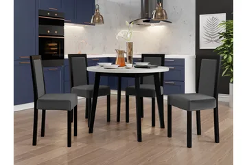 Patrickswell Rundt Spisebordssæt 100 cm – Spisebord med Hvid Bordplade og 4 Spisestole med Polstret Ryg i Træ - Sort|Mørkegrå - Møbler - Borde - Spisebordssæt