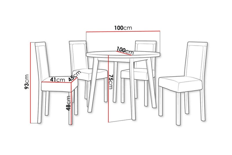 Patrickswell Rundt Spisebordssæt 100 cm – Spisebord med Hvid Bordplade og 4 Spisestole med Polstret Ryg i Træ - Natur|Mørkegrå - Møbler - Borde - Spisebordssæt