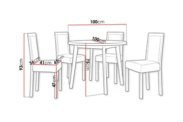 Patrickswell Rundt Spisebordssæt 100 cm – Spisebord med Hvid Bordplade og 4 Spisestole med Polstret Ryg i Træ - Sort|Olivengrøn - Møbler - Borde - Spisebordssæt