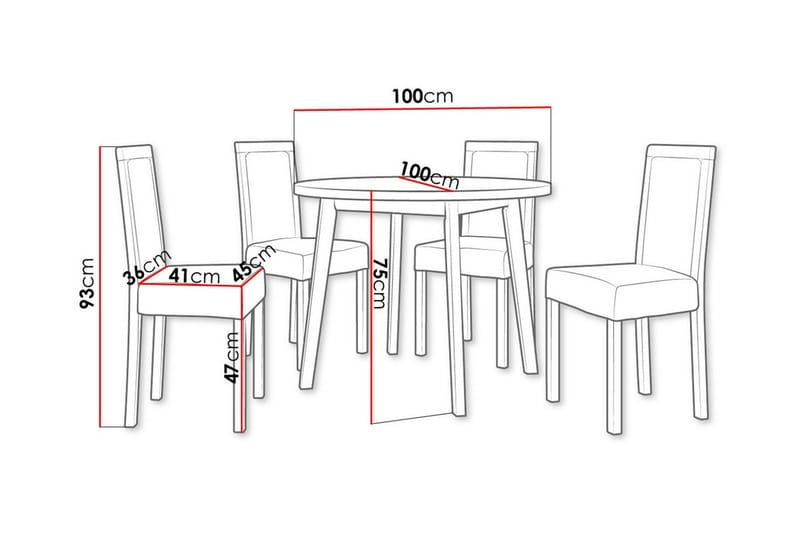 Patrickswell Rundt Spisebordssæt 100 cm – Spisebord med Hvid Bordplade og 4 Spisestole med Polstret Ryg i Træ - Sort|Gråbrun - Møbler - Borde - Spisebordssæt