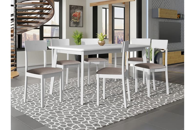 Patrickswell Spisegruppe - Beige/Hvid - Møbler - Borde - Spisebordssæt