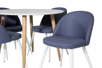 Pelle Spisebordssæt 100 cm Rund inkl 4 Sedavi Stole - Hvid/Natur/Sort - Møbler - Borde - Spisebordssæt