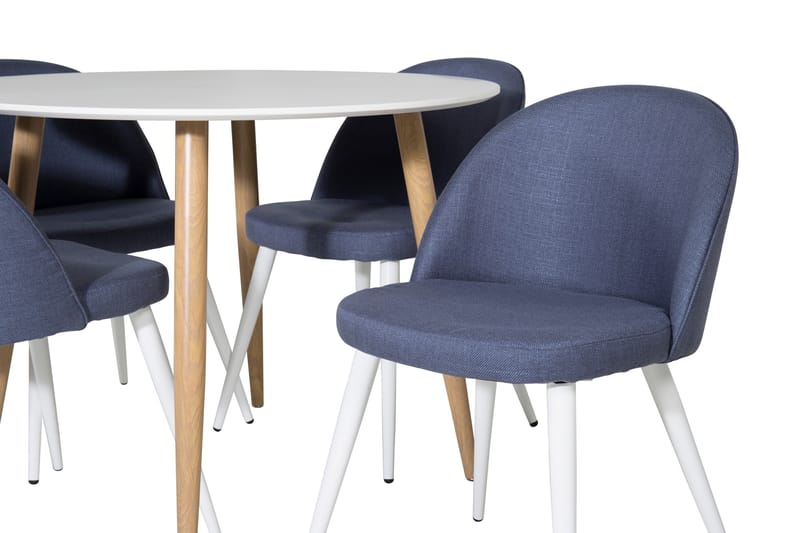 Pelle Spisebordssæt 100 cm Rund inkl 4 Sedavi Stole - Hvid/Natur/Sort - Møbler - Borde - Spisebordssæt