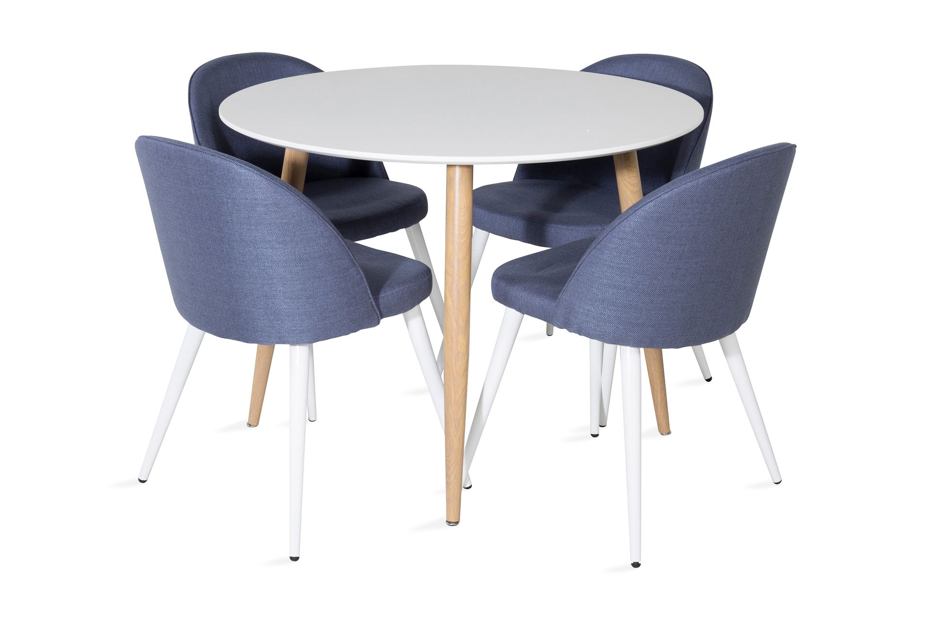 Pelle Spisebordssæt 100 cm Rund inkl 4 Sedavi Stole - Hvid/Natur/Sort - Møbler - Borde - Spisebordssæt