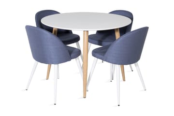 Pelle Spisebordssæt 100 cm Rund inkl 4 Sedavi Stole - Hvid/Natur/Sort - Møbler - Borde - Spisebordssæt