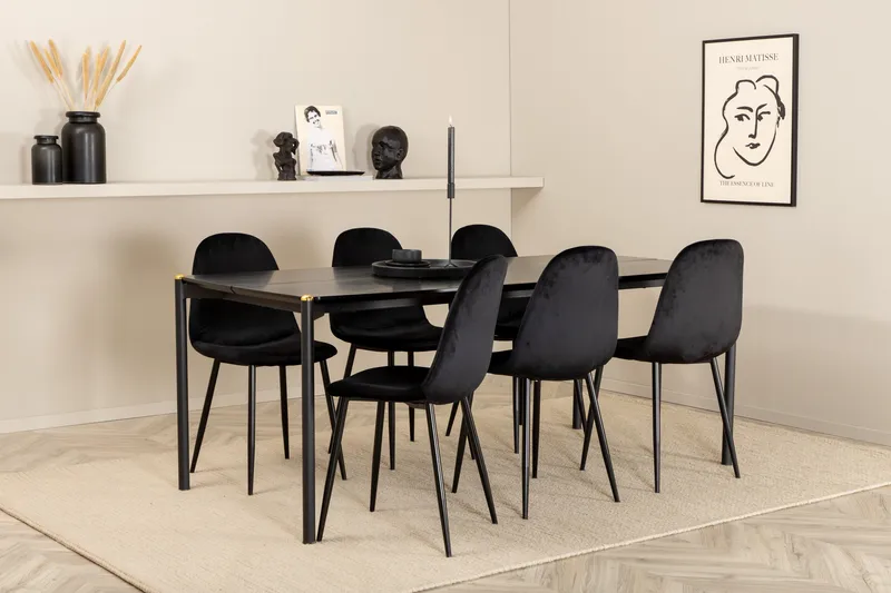 Pelle Spisebordssæt 190 cm inkl 6 Pontus Stole, Sort