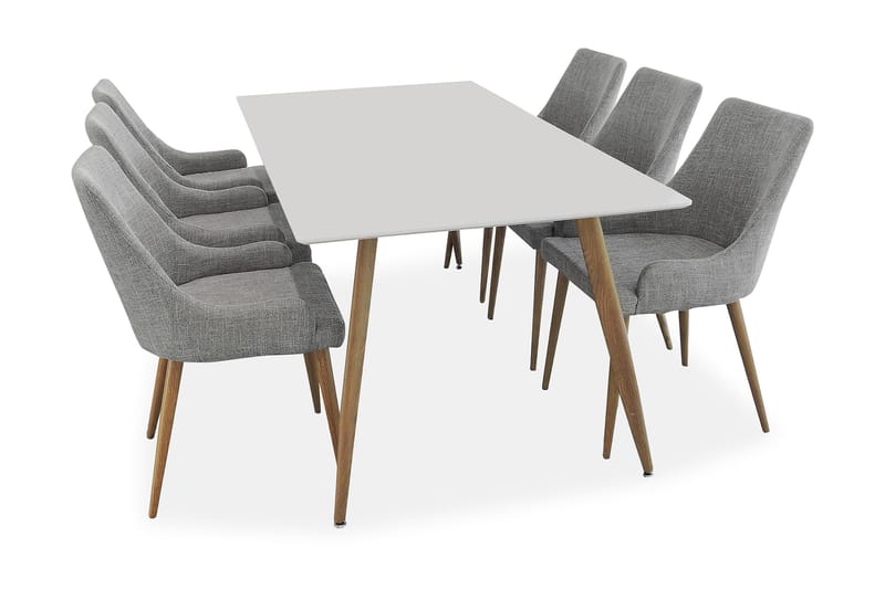 Pelle Spisebordssæt Eg/Hvid med 6 Stole Lysegrå - Spisebordssæt