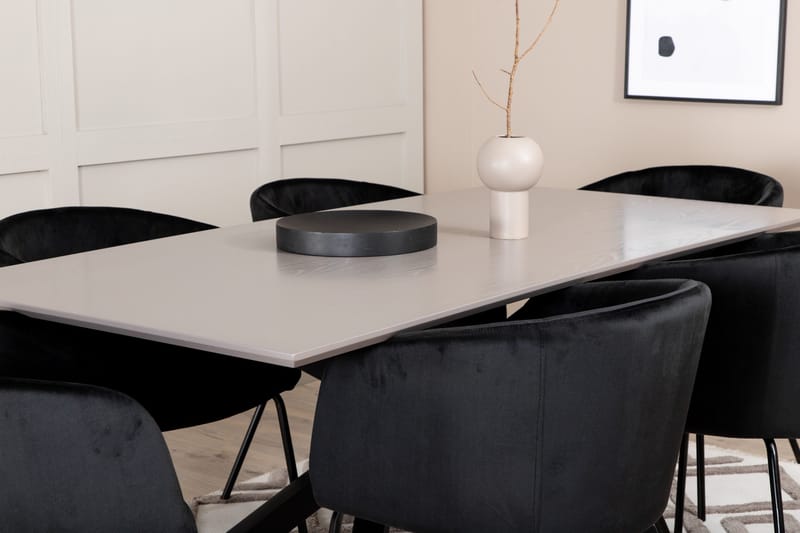 Penny Spisebordssæt 190 cm inkl 6 Berita Stole - Grå/Sort - Møbler - Borde - Spisebordssæt