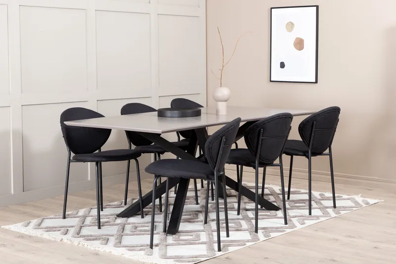 Penny Spisebordssæt 190 cm inkl 6 Moncoll Stole, Grå/Sort