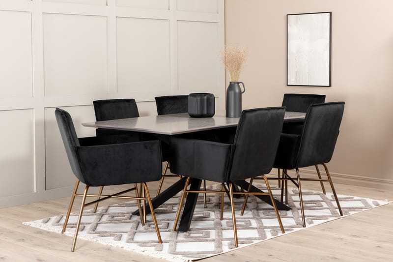 Penny Spisebordssæt 190 cm inkl 6 Pipi Stole, Grå/Sort/Kobber