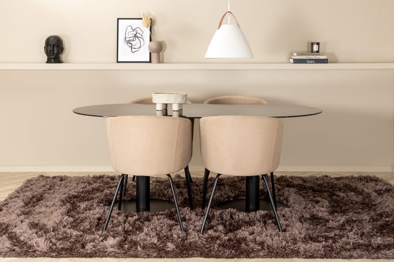 Pillan Spisebordssæt 180 cm Oval inkl 4 Berita Stole - Marmor/Sort/Beige - Møbler - Borde - Spisebordssæt