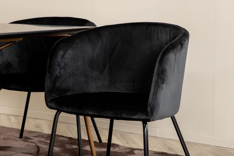 Pipi Spisebordssæt 190 cm inkl 6 Berita Stole - Sort/Kobber - Møbler - Borde - Spisebordssæt