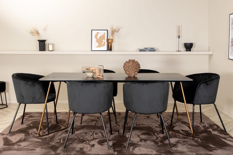 Pipi Spisebordssæt 190 cm inkl 6 Berita Stole - Sort/Kobber - Møbler - Borde - Spisebordssæt