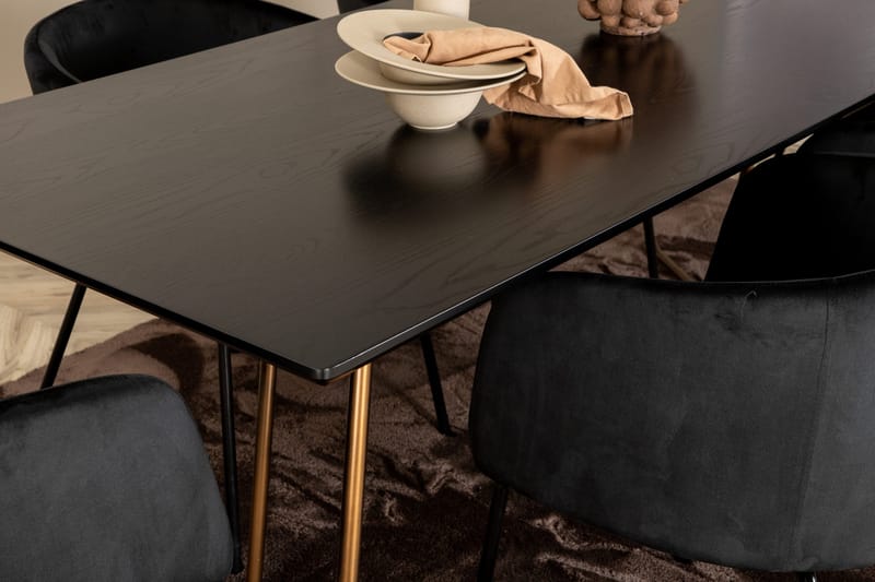Pipi Spisebordssæt 190 cm inkl 6 Berita Stole - Sort/Kobber - Møbler - Borde - Spisebordssæt