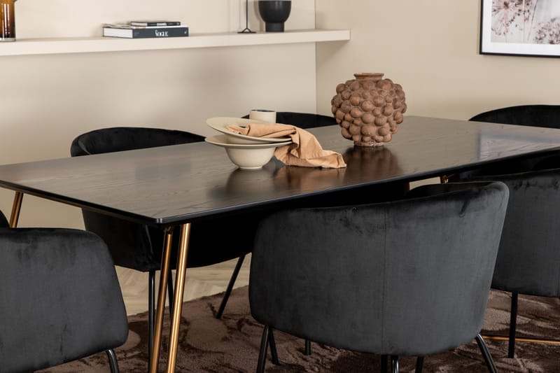 Pipi Spisebordssæt 190 cm inkl 6 Berita Stole - Sort/Kobber - Møbler - Borde - Spisebordssæt