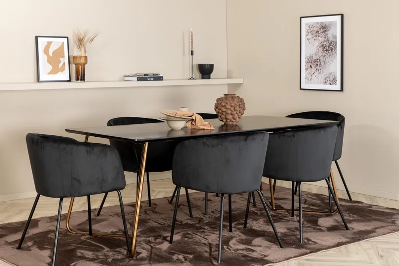 Pipi Spisebordssæt 190 cm inkl 6 Berita Stole, Sort/Kobber